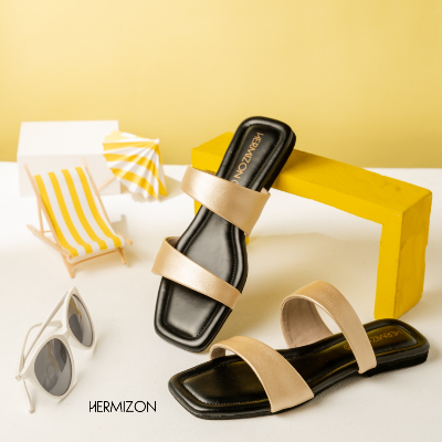 Picture of Hermizon Alice Golden / Brown Summer Women's Sandals/Slippers/Flats/Slip Ons