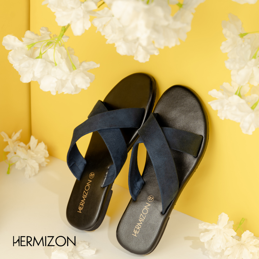 Picture of Hermizon Ashley Lynn Brown/ Navy Blue Summer Women's Sandals/Slippers/Flats/Slip Ons