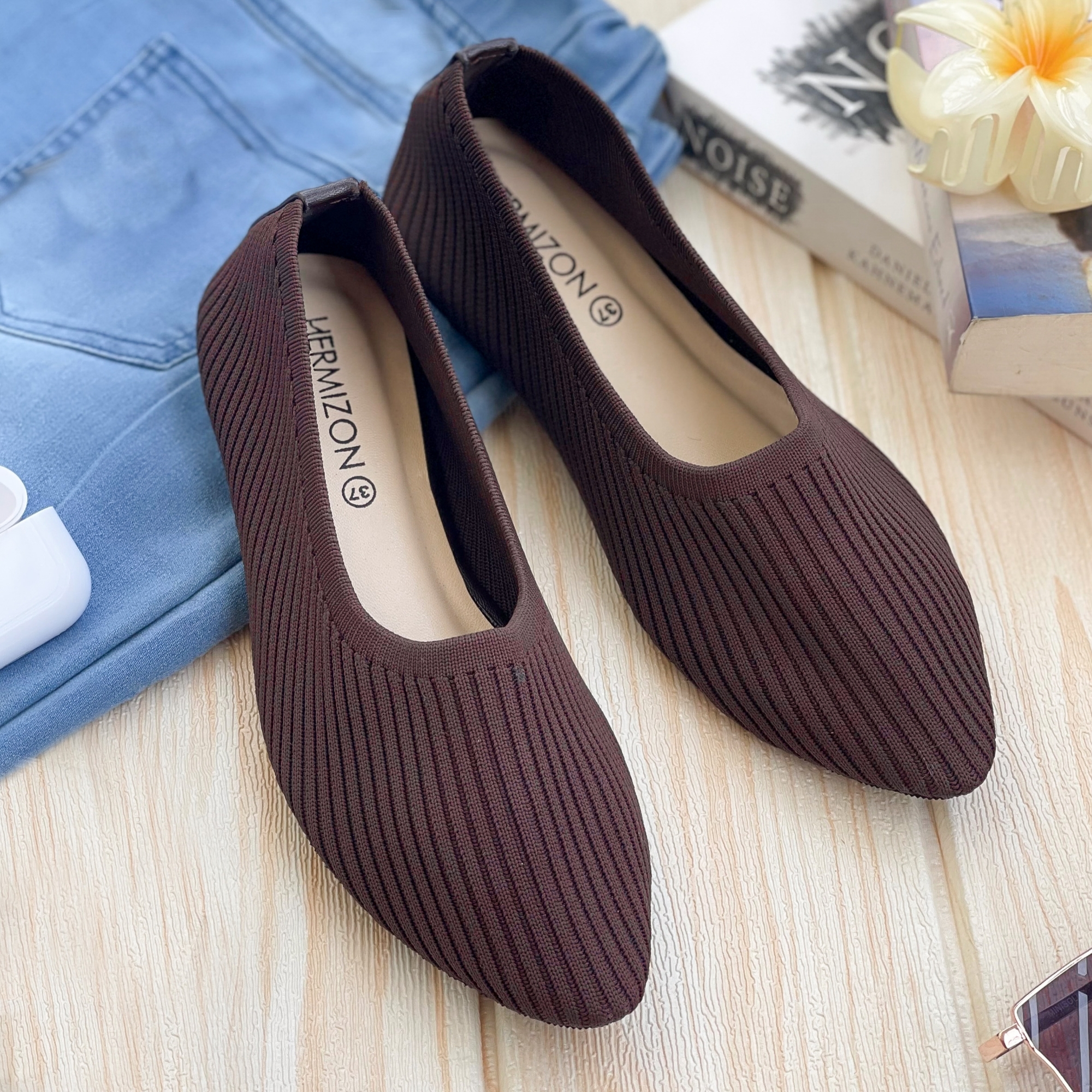 Picture of Hermizon Sujie Chocolate Flyknit Soft Pump Shoe For Women