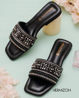 Picture of Hermizon Frida black Summer Women's Sandals/Slippers/Flats/Slip Ons