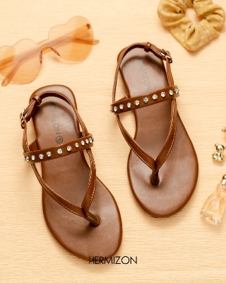 Picture of Hermizon Jane Brown Summer Women's Sandals/Slippers/Flats/Slip Ons