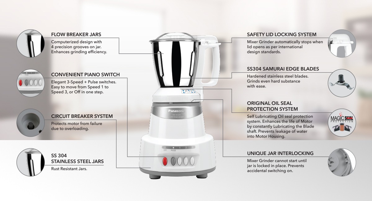 Picture of Panasonic 1500 Watt Mixer Grinder  3 in 1 Marbel Silver (MX-AV325)