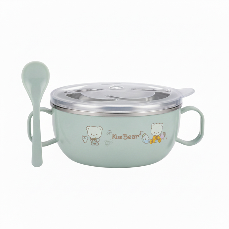 Picture of Baby Feeding Bowl with Lids Stainless Steel Insulated Bowl Spoon Set