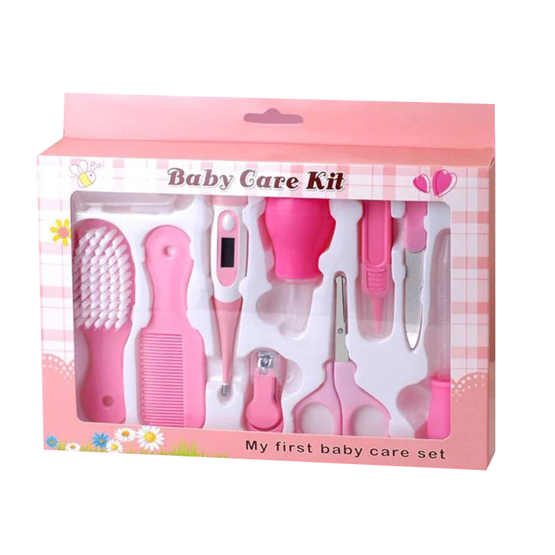Picture of 10-in-1 Newborn Baby Healthcare and Grooming Kit - Pink Essential Care Set with Digital Thermometer, Nail Clipper, Hair Brush & Comb