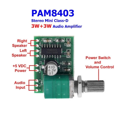 Picture of PAM8403 Volume Control Amplifier Board 2 * 3W Class D 5V can be USB Powered Amplifier Board Efficient Replace TDA7297 TDA2030 XH-M139