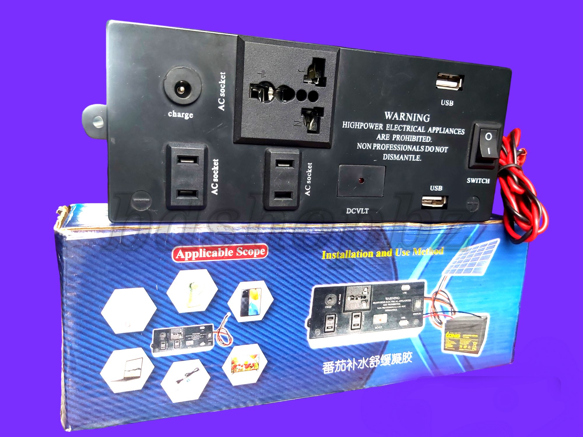 Picture of 12v/24v dc to ac Converter Gang Box 3 in 1 220v ac dc 12 dc 4 Built USB Ports. dc to ac Converter Inverter Solar