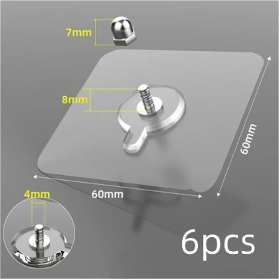 Picture of 6Pcs Strong Self Adhesive Nails Poster Seamless Wall Hook Waterproof Durable Transparent Screw Hanger Hook for Kitchen Bathroom - Wall Hook