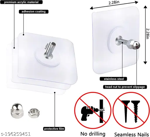 Picture of 6Pcs Strong Self Adhesive Nails Poster Seamless Wall Hook Waterproof Durable Transparent Screw Hanger Hook for Kitchen Bathroom - Wall Hook