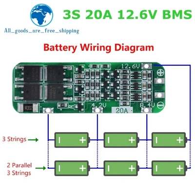 Picture of 3s 20a Lithium 18650 Charger PCB BMS Protection Board 12.6V 18650 Li-ion Cell Charging Module 11.1v 12v 12.6V
