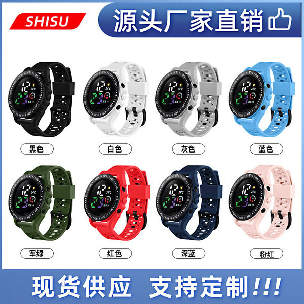 Picture of LED Digital Watch Color Screen Splash-proof Long Endurance Round Dial Date Display Wristwatch Sport Fitness Electronic Watch