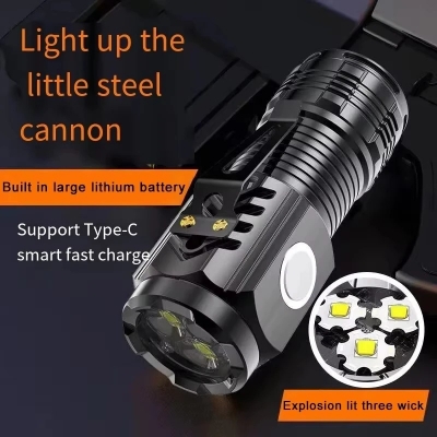Picture of 3 LED Super Bright Flashlight Rechargeable For Long Range Portable Small Flashlight With Pen Clip And Tail Magnet Light Hot