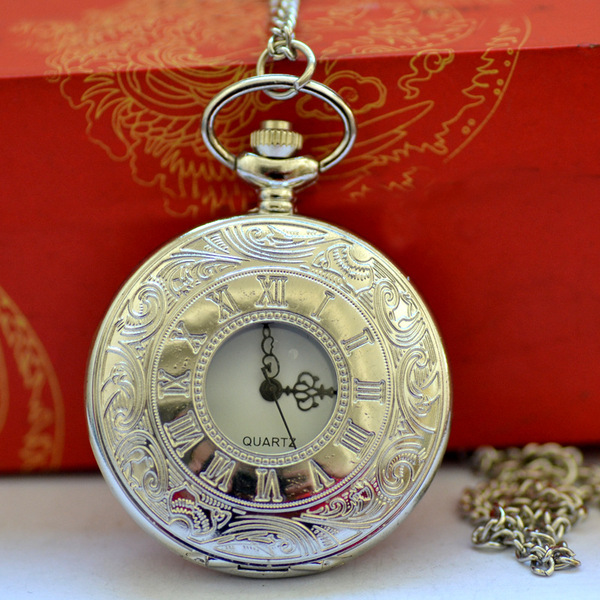 Picture of Black Roman Numerals Quartz Pocket Watch Men Women Black Hollow Case Steampunk Vintage Pendant Necklace Best Gifts for Men Women