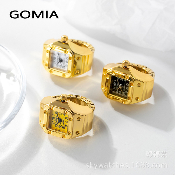 Picture of Vintage Punk Square Quartz Watch Rings For Couple Women Man Hip Hop Cool Elastic Stretchy Watch Finger Rings Fashion Jewelry