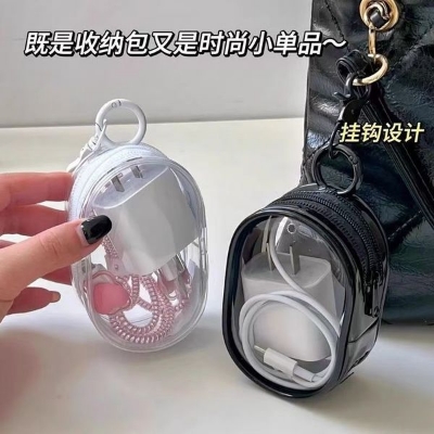 Picture of Round PVC Transparent Cosmetic Bag Jewelry Organizer Waterproof Travel Portable Data Cable Earphone Coin Charger Storage Pouches