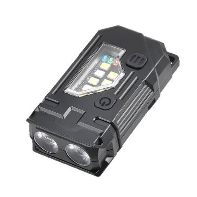 Picture of D2 Mini Work Led Flashlight 8 Modes Rechargeable Magnetic Torch Lamp with Metal Clip IP65 Waterproof Black/Orange Power Display