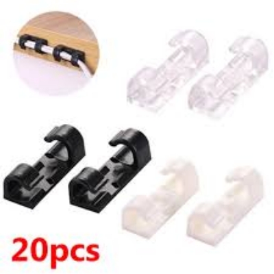 Picture of 20 Pcs Cable Clips Organizer Drop Wire Holder Cord Management Self-Adhesive Cable Manager Fixed Clamp Wire Winder