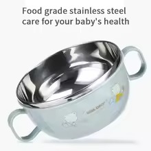 Picture of Baby Feeding Bowl with Lids Stainless Steel Insulated Bowl Spoon Set
