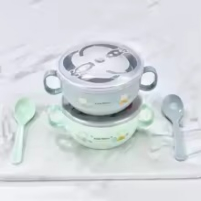 Picture of Baby Feeding Bowl with Lids Stainless Steel Insulated Bowl Spoon Set