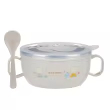 Picture of Baby Feeding Bowl with Lids Stainless Steel Insulated Bowl Spoon Set