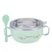 Picture of Baby Feeding Bowl with Lids Stainless Steel Insulated Bowl Spoon Set