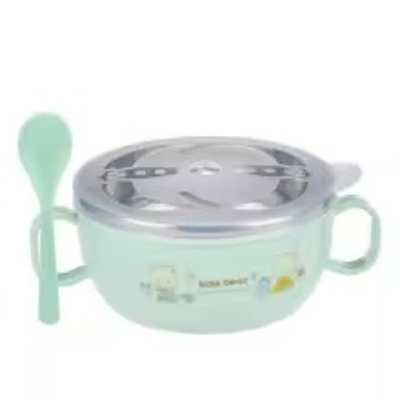 Picture of Baby Feeding Bowl with Lids Stainless Steel Insulated Bowl Spoon Set