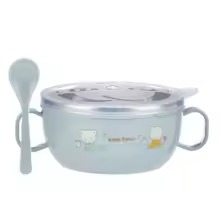 Picture of Baby Feeding Bowl with Lids Stainless Steel Insulated Bowl Spoon Set