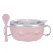 Picture of Baby Feeding Bowl with Lids Stainless Steel Insulated Bowl Spoon Set
