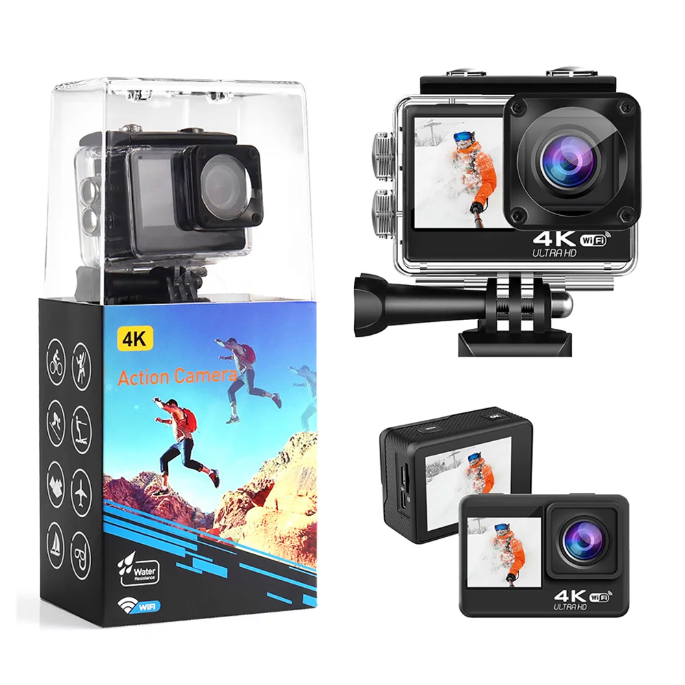 Picture of AUSEK Q60TR WIFI 4K WIFI 60Fps Ultra HD Waterproof Sports Action Camera - COMBO PACK (2 Battery, Charger, Microphone, Remote)