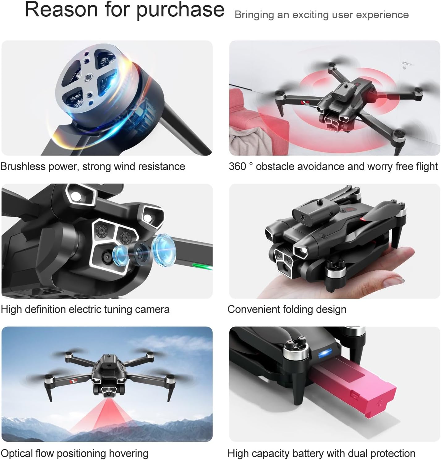 Picture of Drone 4K HD 3 Camera ESC Obstacle Avoidance Brushless Motor Foldable Drone - Black with Laser Sensor t