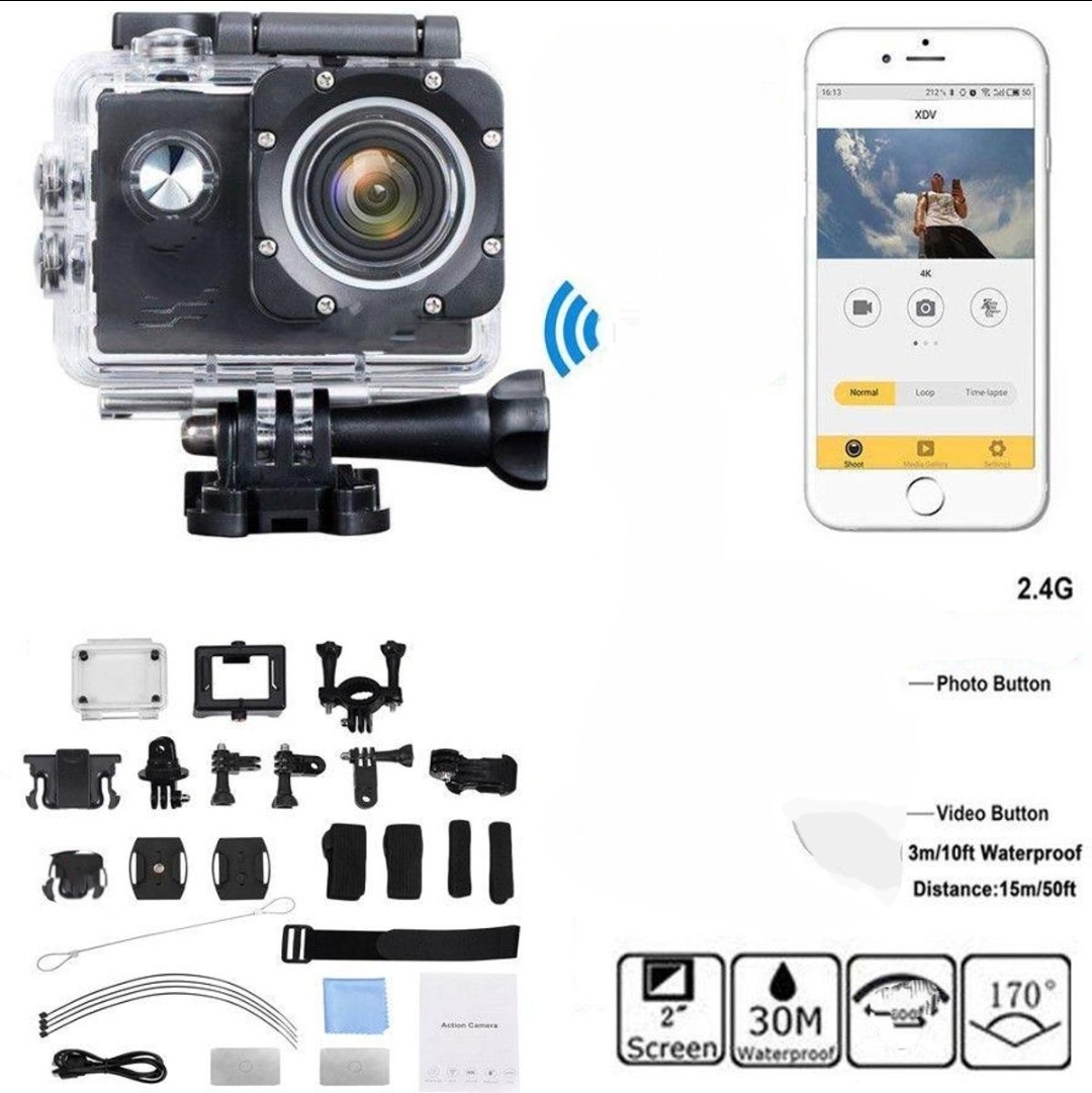 Picture of Ultra HD Action Camera 12MP 2" LCD 30M Waterproof 170D Remote Control Helmet Bicycle Video Camera Outdoor Sport Cam