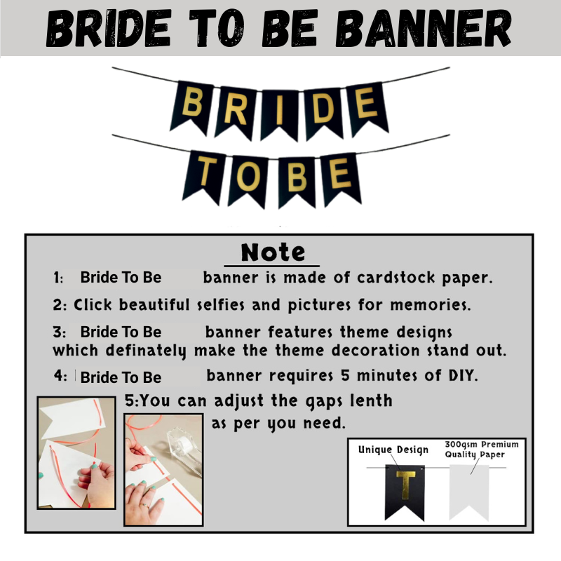 Bride To Be Party Decoration Package – Banner with Golden & Black Metallic Balloons, Confetti Balloons & Arch Kit (48 Pieces)