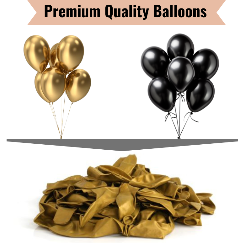 Bride To Be Party Decoration Package – Banner with Golden & Black Metallic Balloons, Confetti Balloons & Arch Kit (48 Pieces)