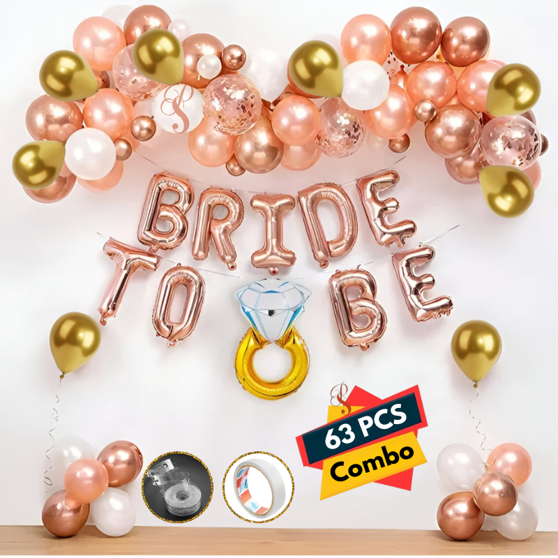Bride To Be Party Decoration Set – Foil Banner, Garland Arch Kit, Metallic Balloons & Confetti Balloons (63 Pieces)