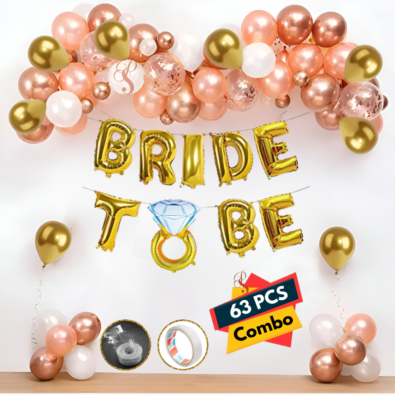 Bride To Be Party Decoration Set – Foil Banner, Garland Arch Kit, Metallic Balloons & Confetti Balloons (63 Pieces)