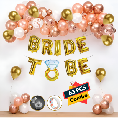 Bride To Be Party Decoration Set – Foil Banner, Garland Arch Kit, Metallic Balloons & Confetti Balloons (63 Pieces)