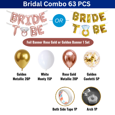 Bride To Be Party Decoration Set – Foil Banner, Garland Arch Kit, Metallic Balloons & Confetti Balloons (63 Pieces)