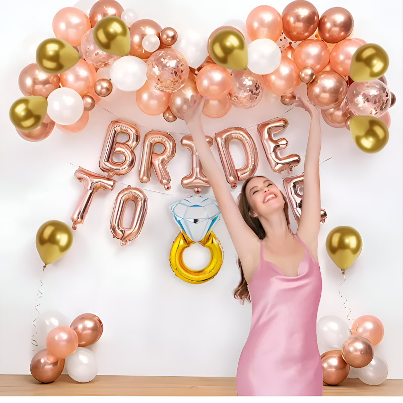 Bride To Be Party Decoration Set – Foil Banner, Garland Arch Kit, Metallic Balloons & Confetti Balloons (63 Pieces)