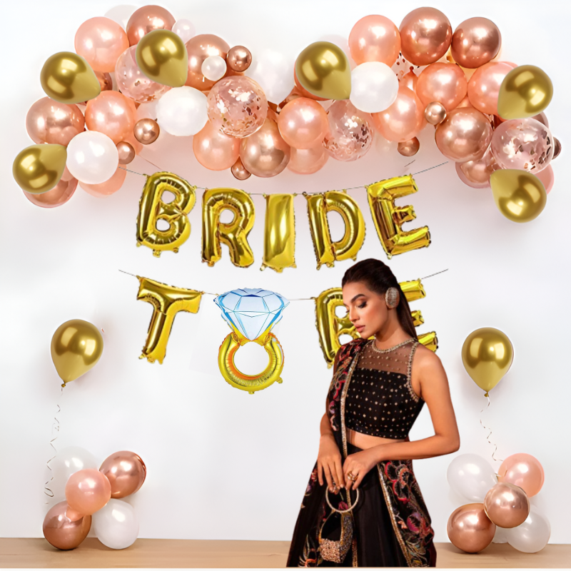 Bride To Be Party Decoration Set – Foil Banner, Garland Arch Kit, Metallic Balloons & Confetti Balloons (63 Pieces)