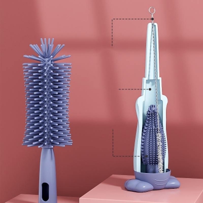Picture of 3 in 1 Multifunctional Cup Cleaning Brush Travel Water Bottle Brush Cleaner Set Nylon Straw Cleaner Silicone Baby Bottle Brush
