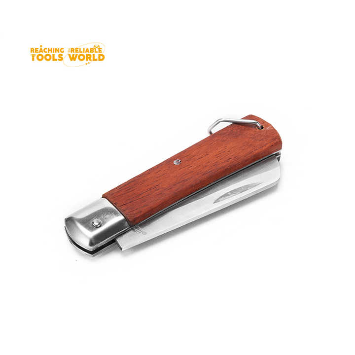 Picture of Dingqi Electrician Pocket Cutter Blade Hot Sale Professional Stainless Steel Blade Wooden Handle Folding Wood Slide Open Quick-change-63106