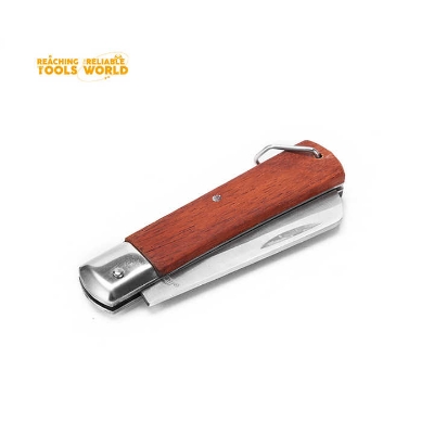 Picture of Dingqi Electrician Pocket Cutter Blade Hot Sale Professional Stainless Steel Blade Wooden Handle Folding Wood Slide Open Quick-change-63106