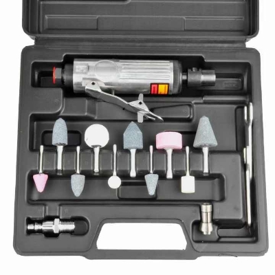 Picture of HR Pneumatic Mini Die Grinder Kit 17 Piece with 10 Piece Mounted Point in Blow Molded Carry case Grinder Set|Tarboya Tools