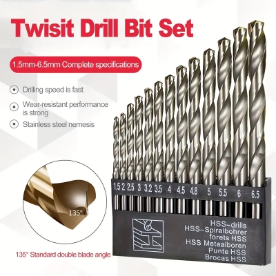 Picture of 13pcs Metric Cobalt Twist Drill Bits for And Hard Metal(1.5mm-6.5mm)