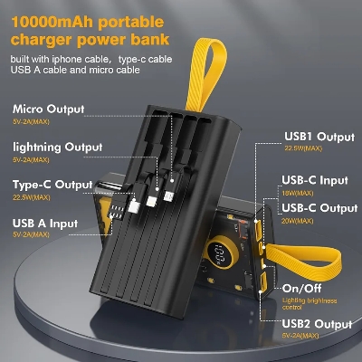 Picture of ⚡ Portable Charger 10000mAh – 22.5W Fast Charging Power Bank with Built-in Cables