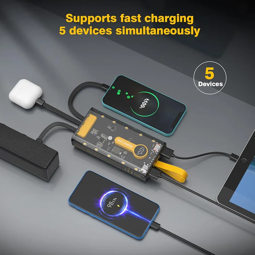 Picture of ⚡ Portable Charger 10000mAh – 22.5W Fast Charging Power Bank with Built-in Cables