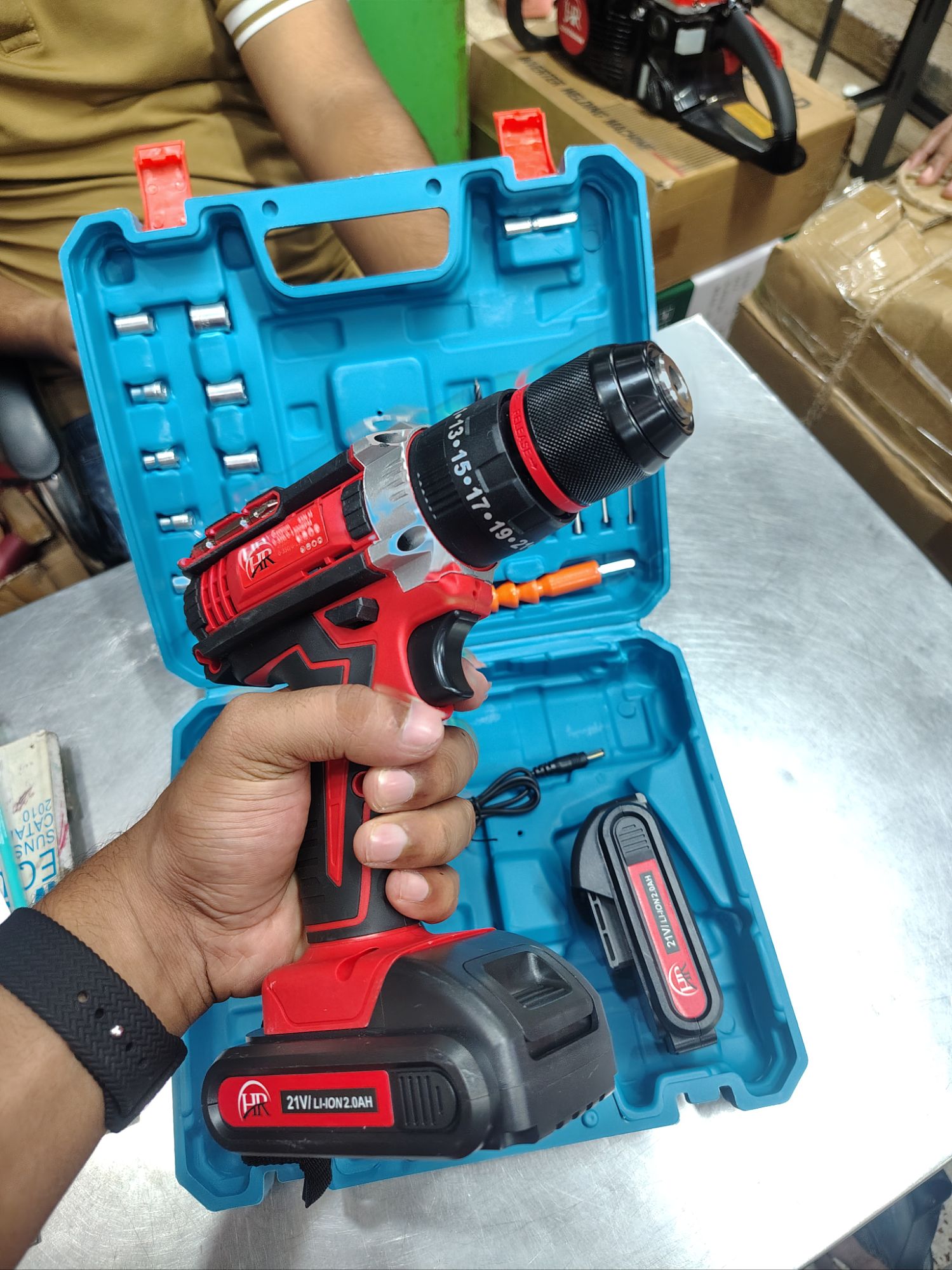 Picture of ⚡ HR Cordless Drill Machine Set – 25pcs with 21V Double Battery & Screwgun