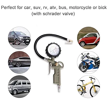 Picture of 220PSI Auto Car Bicycle Tire Pressure Gauge Meter Air Inflator Gun Flexible Hose-25/D