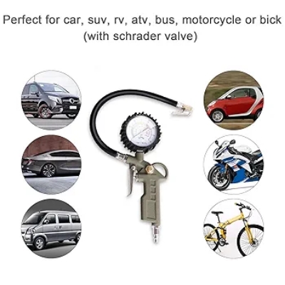 Picture of 220PSI Auto Car Bicycle Tire Pressure Gauge Meter Air Inflator Gun Flexible Hose-25/D