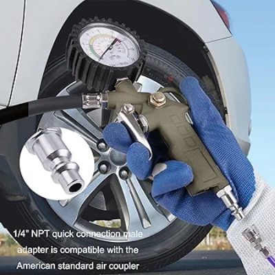 Picture of 220PSI Auto Car Bicycle Tire Pressure Gauge Meter Air Inflator Gun Flexible Hose-25/D