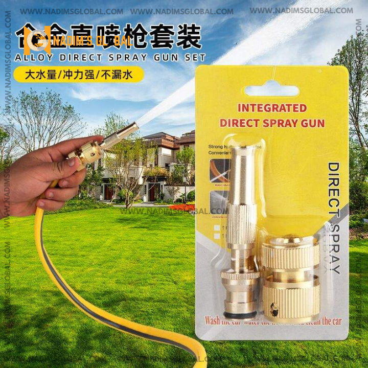 Picture of Spray Nozzle Brass Coating Water Gun High Pressure Direct Spray Quick Connect Adjustable Watering Gun Home Garden